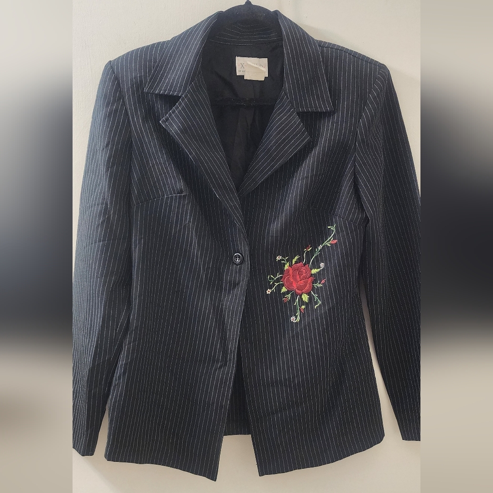 XOXO Black and Red Blazer with Floral‎ Embroidery